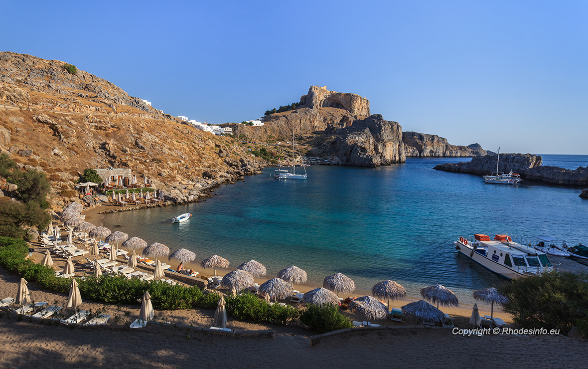 St Paul's Bay Beach in Lindos, Rhodes, Greece