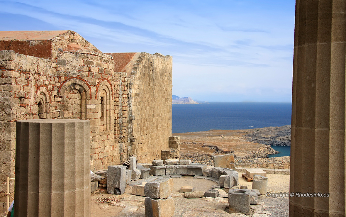 Greece, Rhodes, Acropolis, temple ruins.