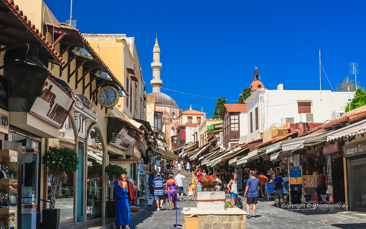 Tourists walk at Old Town of Rhodes Island 