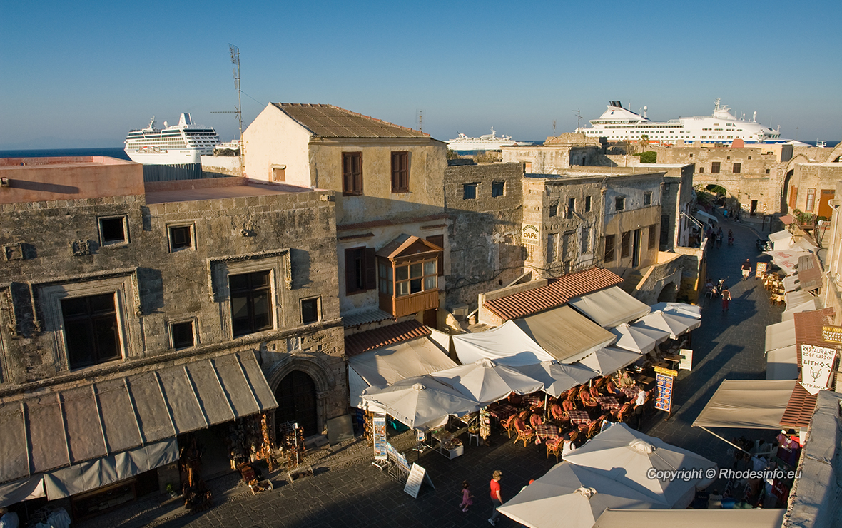 Typical street in shopping district Rhodes, Greece